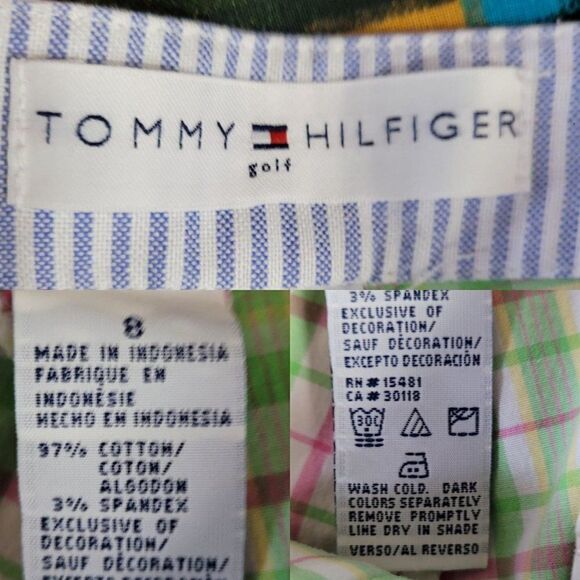 Tommy Hilfiger Golf Shorts 8 Green Pink Plaid High-rise Bermuda Tee Holder - Picture 3 of 13